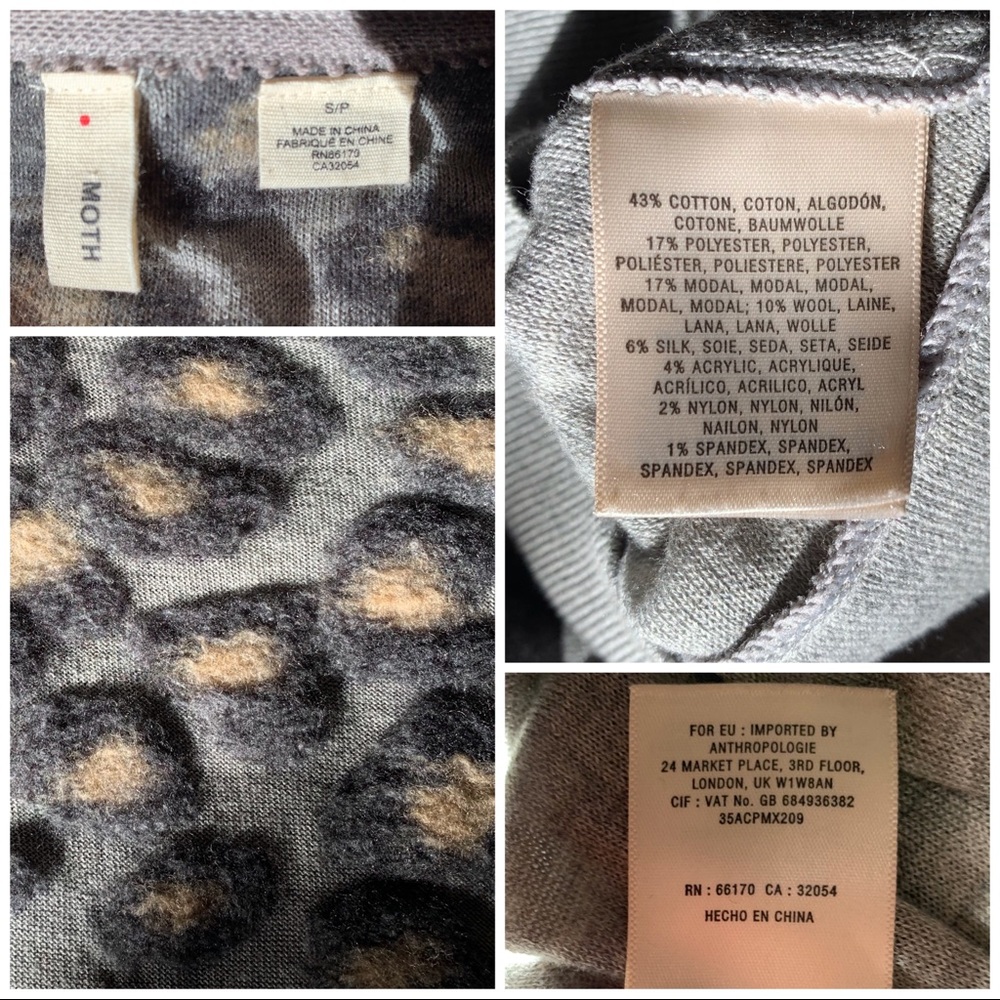 Anthropologie Gray Moth Leopard PrintSweater - Picture 7 of 8
